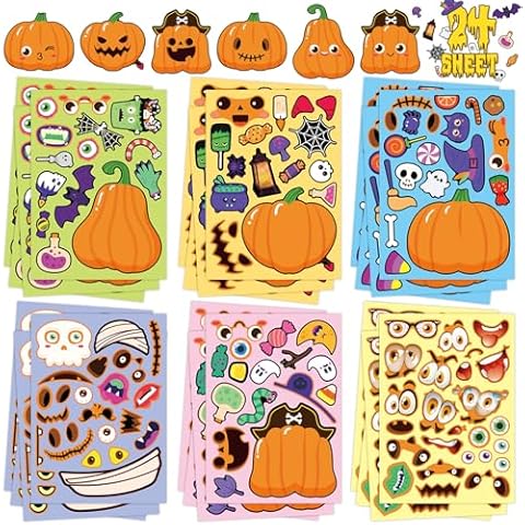 24PCS Halloween Stickers,Make Your Own Stickers Halloween Party Favors Pumpkin Stickers for Kids Craft Supplies for Toddler Holiday Stickers Bulk Classroom Cover