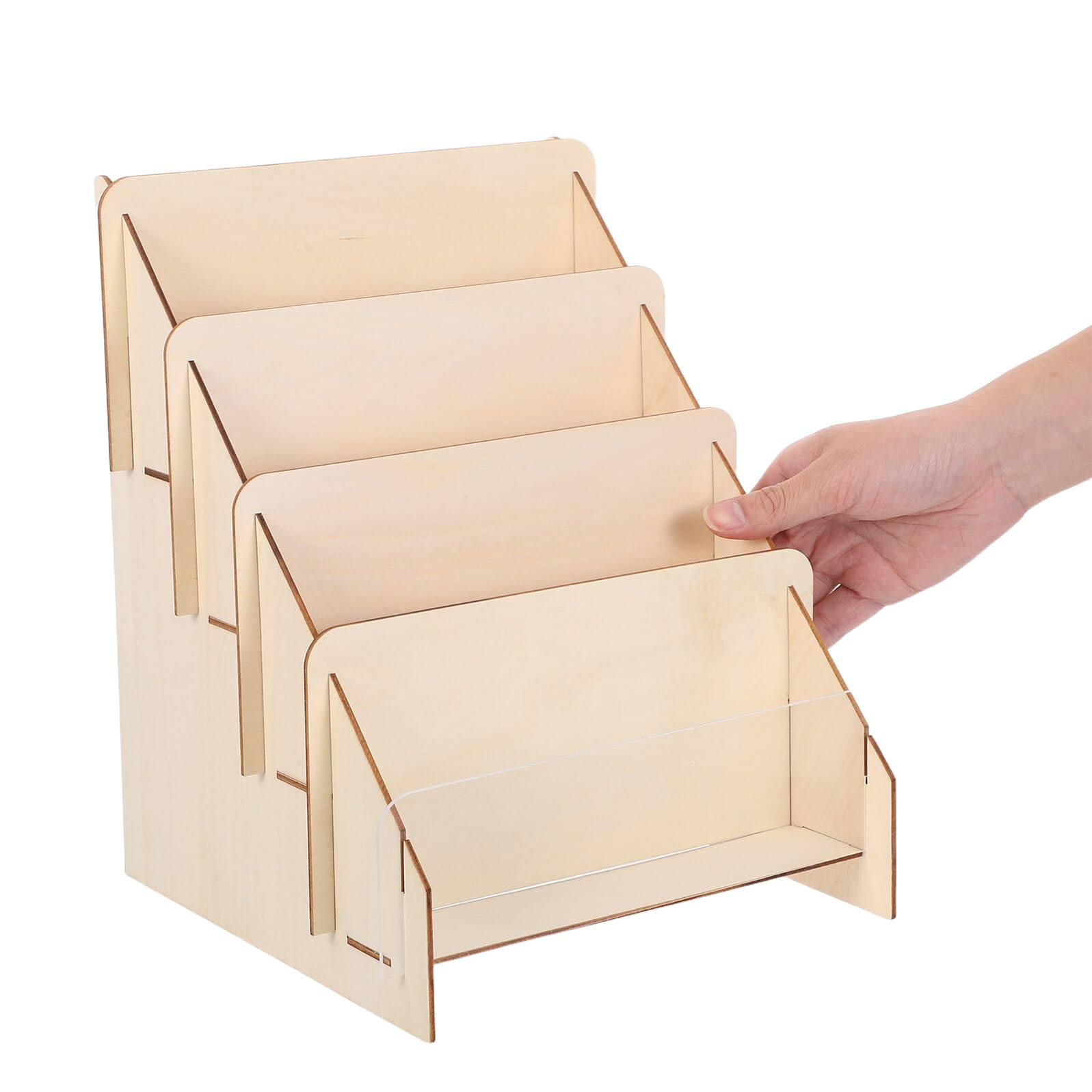 UKCOCO Organizador de Tarjetas de Felicitación de Madera de 4 Niveles Expositor de Sobremesa Compacto y Robusto para Postales Folletos y Fotos Soporte Escalonado para Eventos y