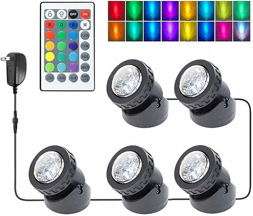 Luces de estanque, luces de fuente subacuática, temporizador de color, regulable, focos LED para exteriores, IP68, impermeable, luz de paisaje para