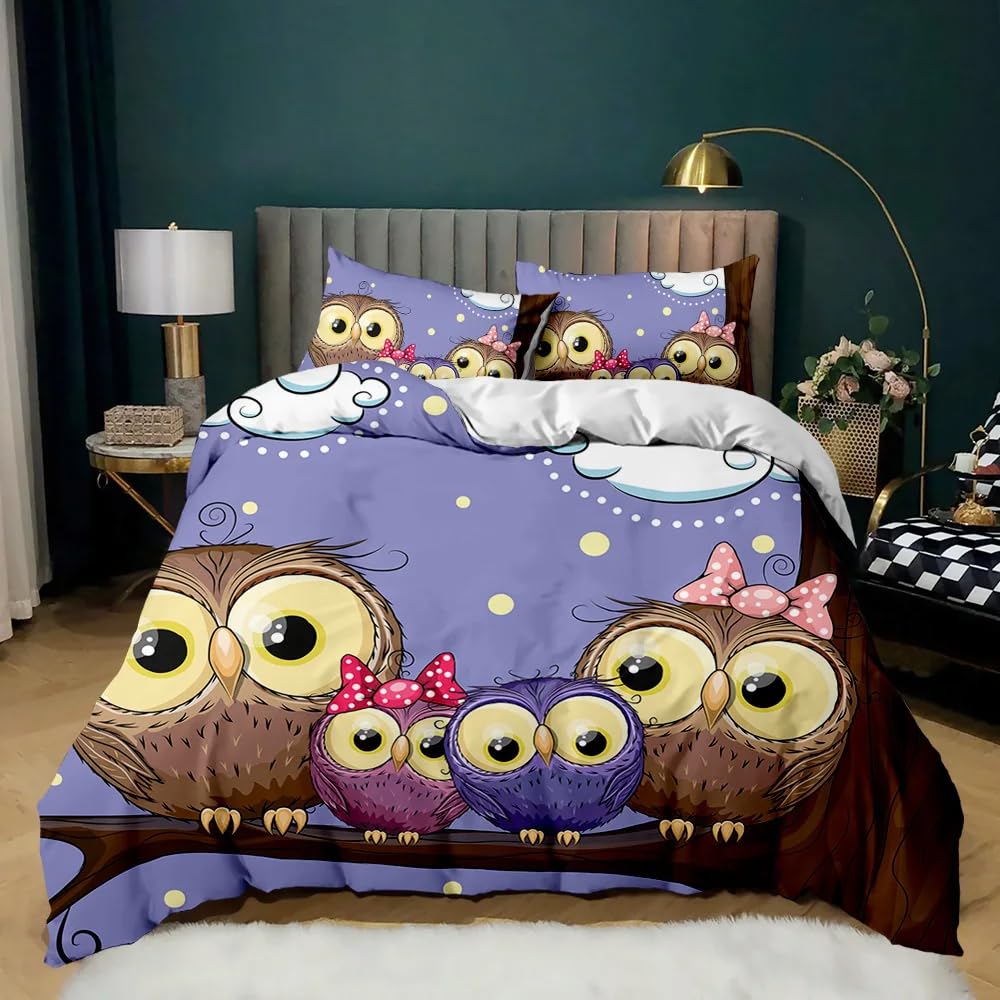 Housse de couette 160x200 cm enfant chouette en microfibre 110gsm respirante