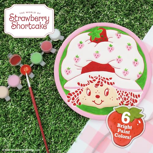 Image of Horizon Group USA Paint Your Own Ceramic Stepping Stone Kit, Arts and Crafts for Kids, Toddlers, and Adults, Strawberry Shortcake