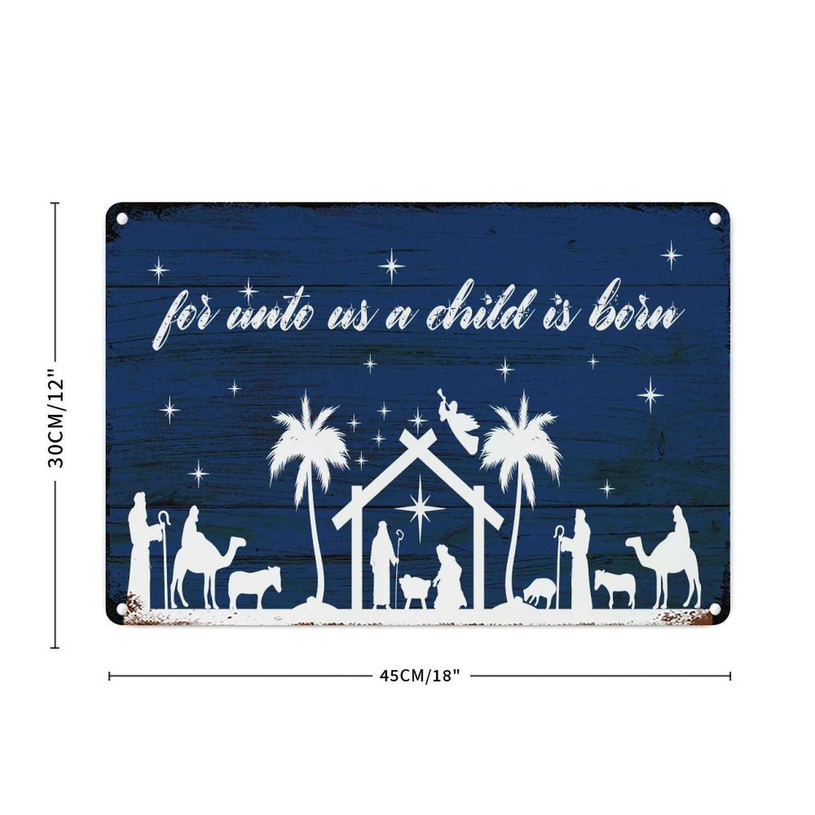Crèche de Noël plaque métal bleu marine rétro 30x45 cm pour salon