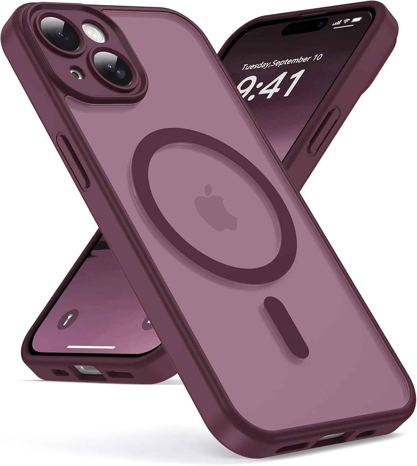Oududianzi Case for iPhone 15 Compatible with Magsafe Translucent Matt PC Back TPU Bumper Silicone Protective Case Camera Protection Scratch-Resistant Shockproof WineRed
