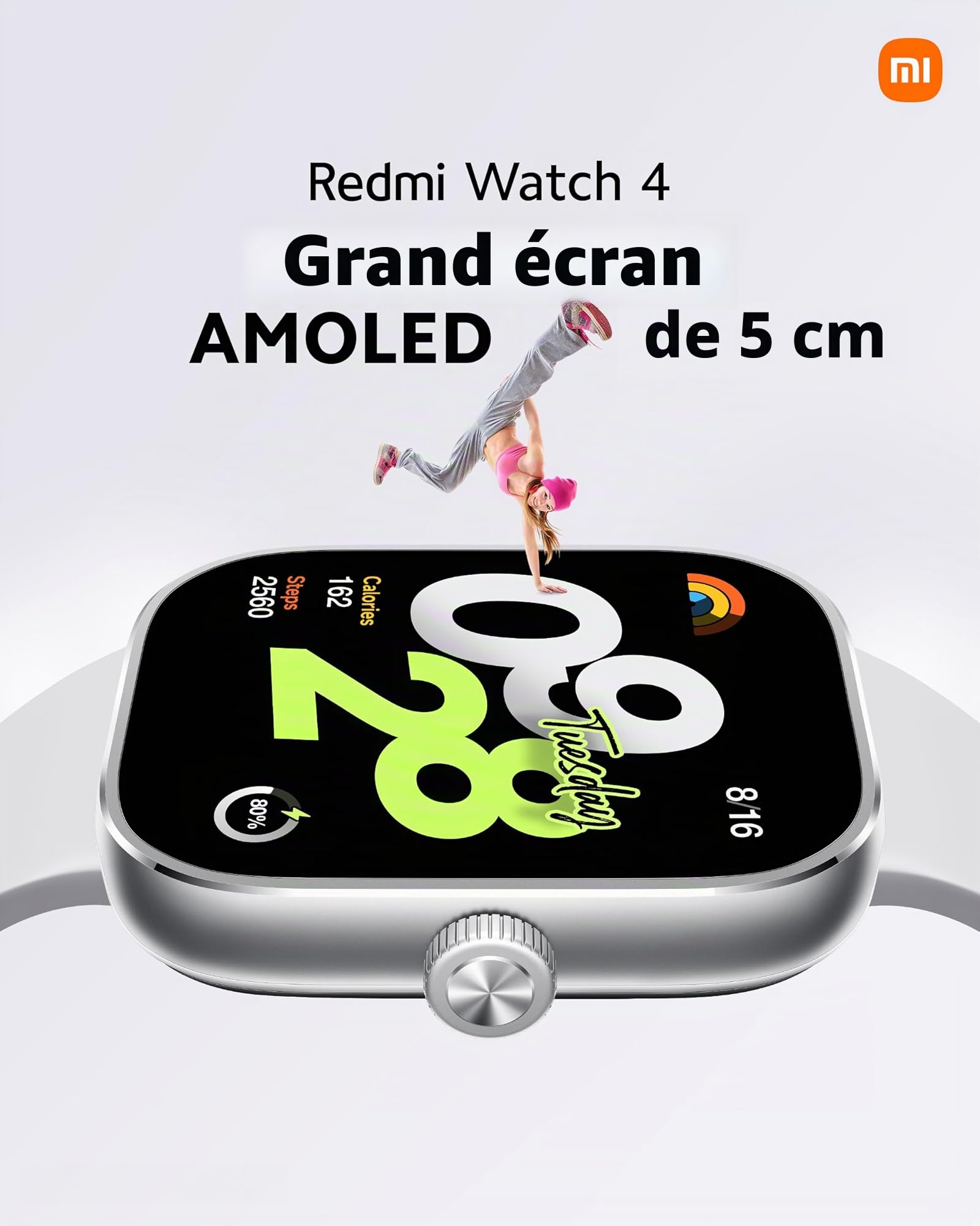 XIAOMI Redmi Watch 4 Ecran AMOLED 1,97’’, 20 Jours d’autonomie, 150 + Modes de Sport, GPS intégré, Couronne rotative, Gris