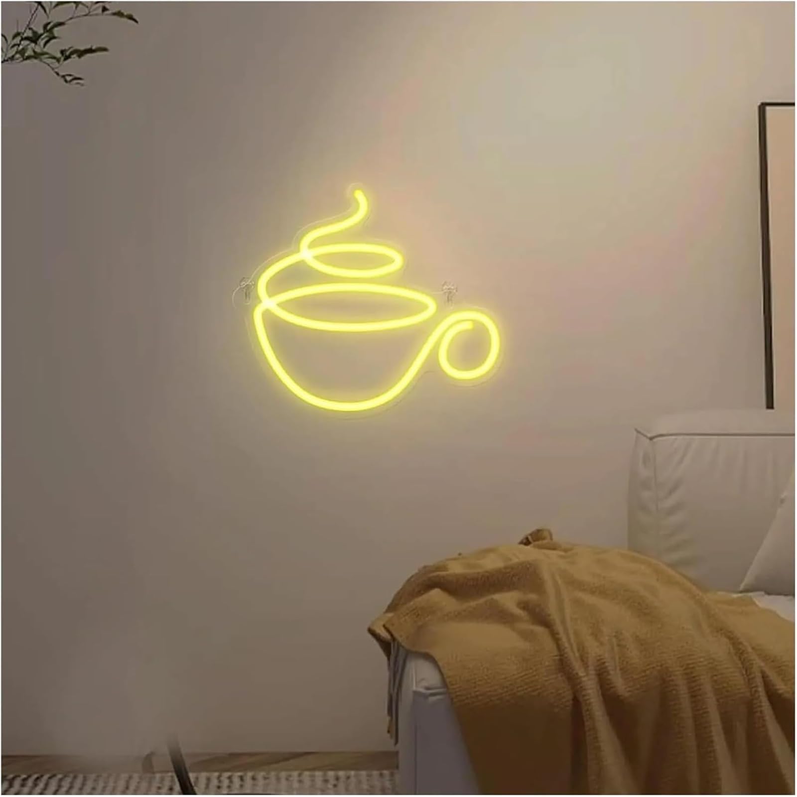 Insegna al neon a forma di tazza da caffè per decorazione murale, 23,7 cm x 27,3