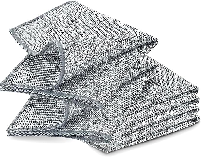 Episkey Non Scratch Two Layer Dish Washcloth & Gaps Cleaning Brush, Multipurpose Wire Scrubber for Wet and Dry, Easy Rinsing, Reusable, Cleaning Cloth for Kitchen, Sinks, Pots (DISHWASH_Cloths_6PCS)