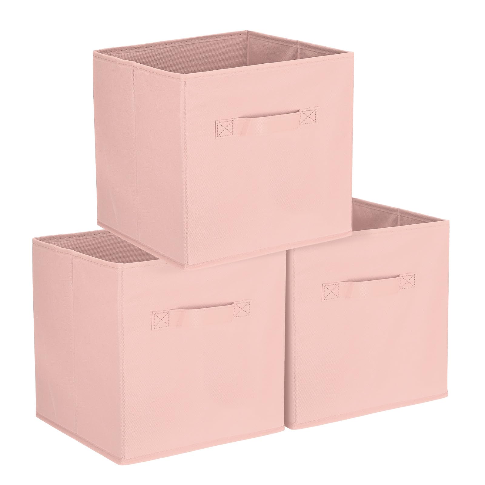 uxcell 3Pcs Fabric Storage Bins, 11 Inch Cube Storage Bin Foldable Storage Cube Organizer Bins with Handles for Shelf Closet, Nursery Home, Bedroom(