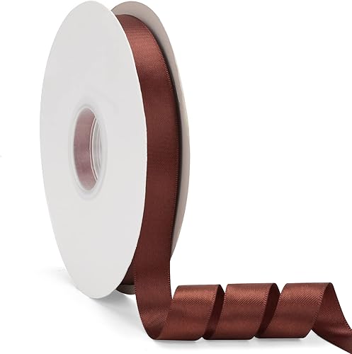 Cinta de satén de doble cara marrón de 58 pulgadas x 50 yardas, cinta de color sólido de alta densidad, ideal para manualidades, envoltura de