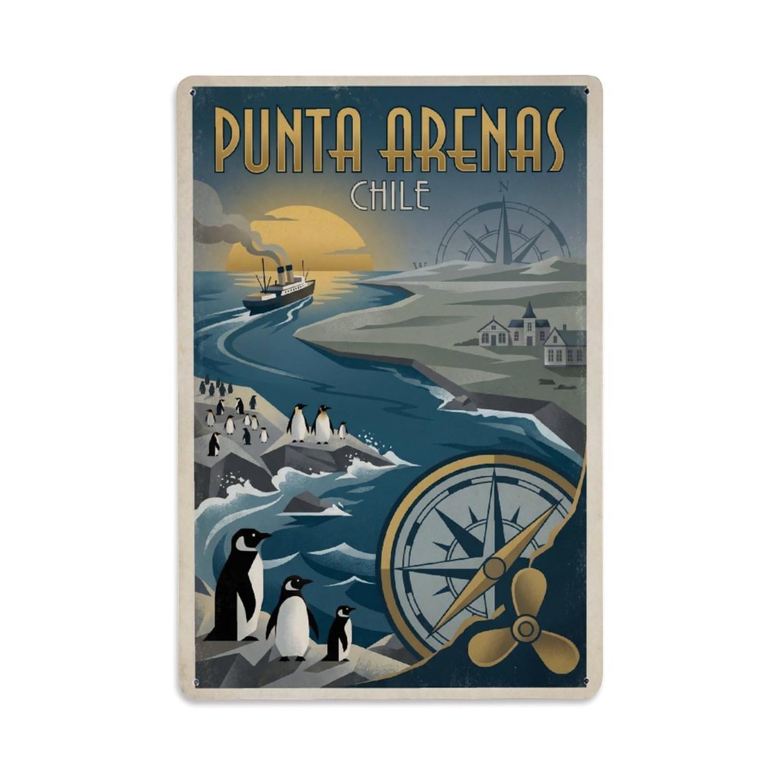 Retro Chile Punta Arenas Travel Metal Tin Sign