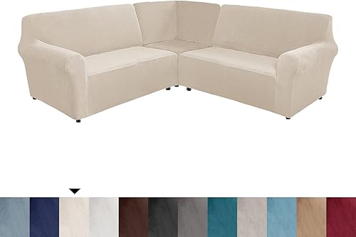 Miniatura 6 de Fundas para sofá modular de esquina de 5 asientos en forma de L, fundas de terciopelo para sofá modular en forma de L, protector elástico suave y