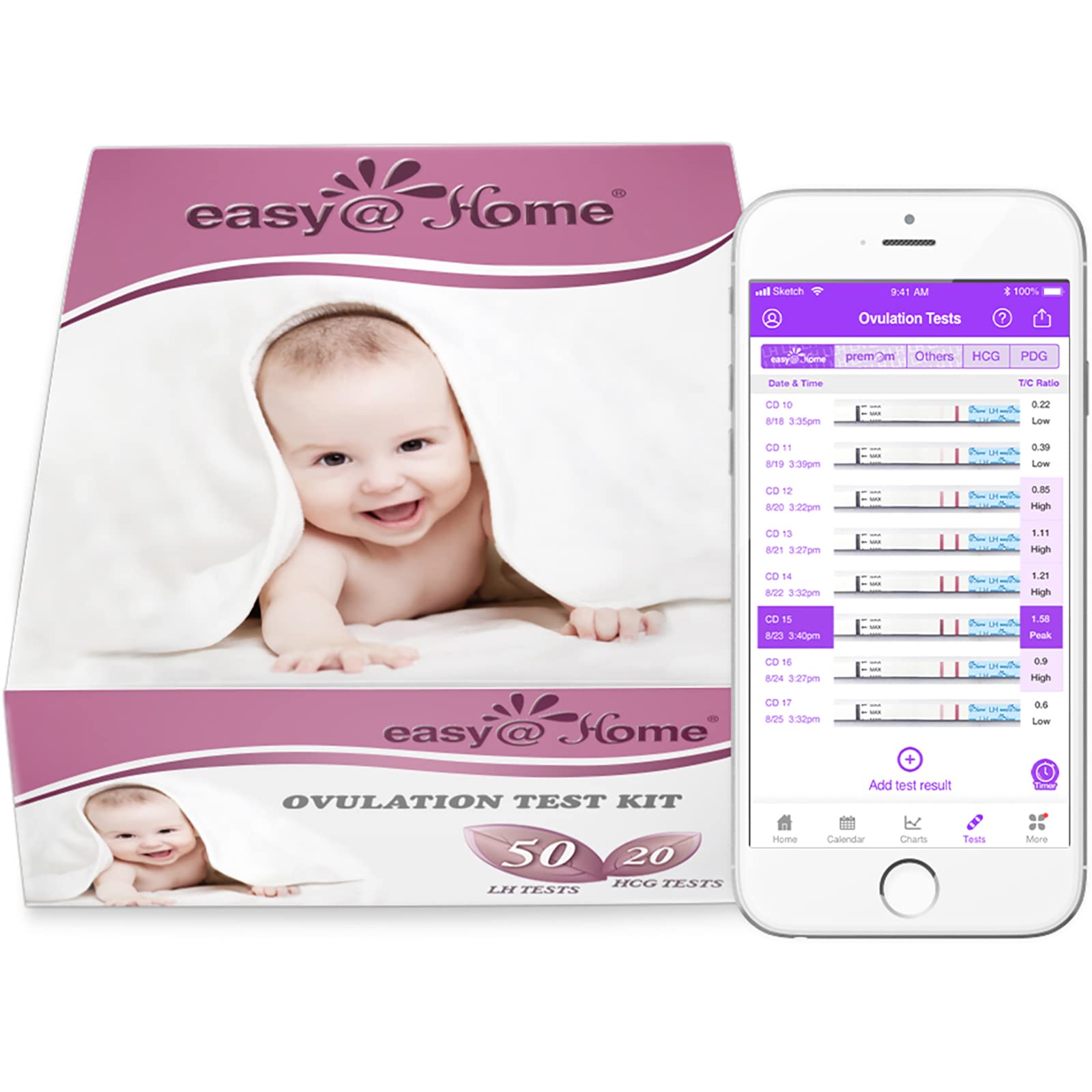 EasyHome 50 Ovulation Test Strips and 20 Pregnancy Test Strips Combo