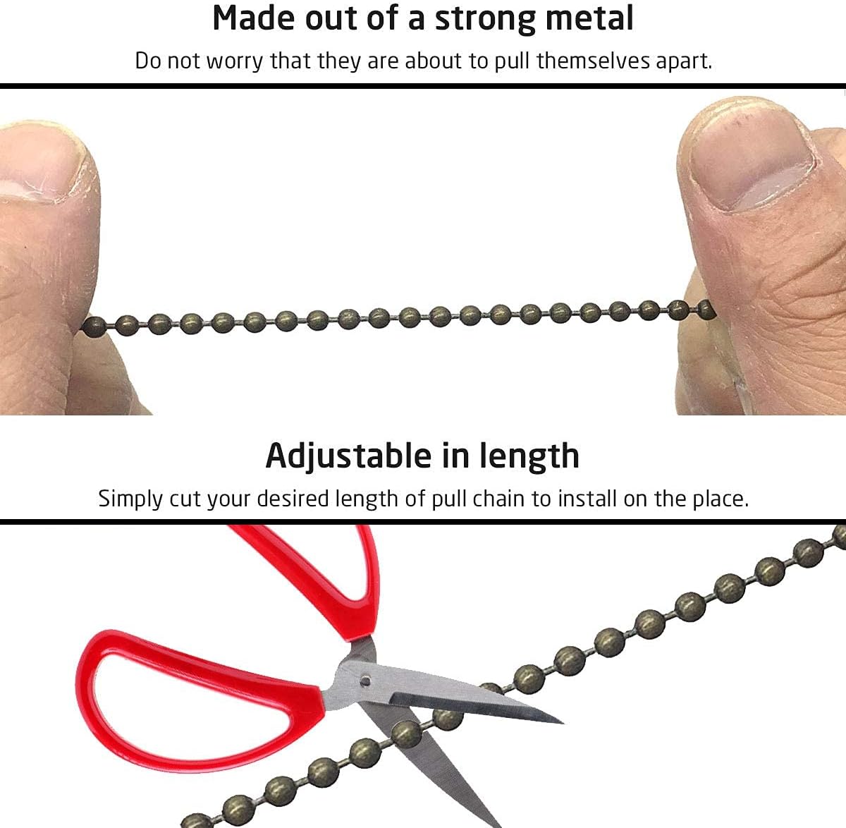 Iceyyyy Bronze Ceiling Fan Pull Chain Set Including 4Pcs Beaded Ball Fan Pull Chain Pendant,  Extra 8Pcs Beaded and Pull Loop Connectors, 2Pcs 35.4 inches Fan Pull Chain Extension
