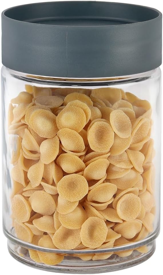 CELLO Modustack Glassy Storage Jar 1500 ml, Grey | Glass Jar with Lid | Stackable | For Grains, Pulses, Spice, Cereals, Cookies, Dry Fruits | Fridge Storage Container