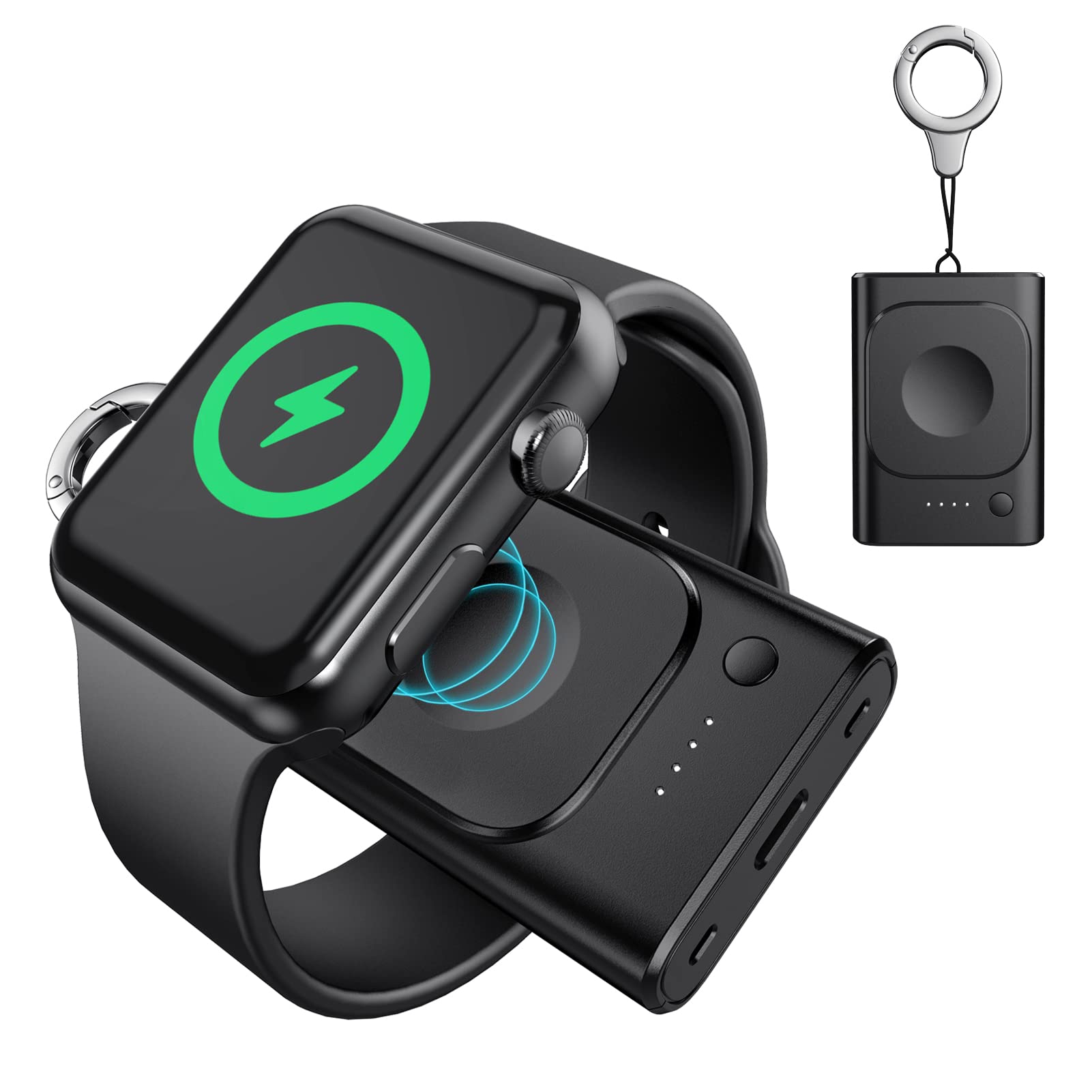 leQuivenleQuiven 1800mAh Watch Charger for iWatch 9/8/7/6/5/4/3/2/1/SE, Power-Bank for Apple Watch, Magnetic Wireless Charger for iWatch, With Keychain for Travel