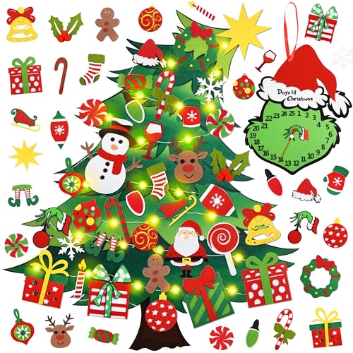 Felt Christmas Tree with Advent Calendar Set 3.3Ft Felt Tree Kit for Kids Wall Countdown for Christmas Day Xmas Tree Ornaments Handmade Christmas Gift Decorations