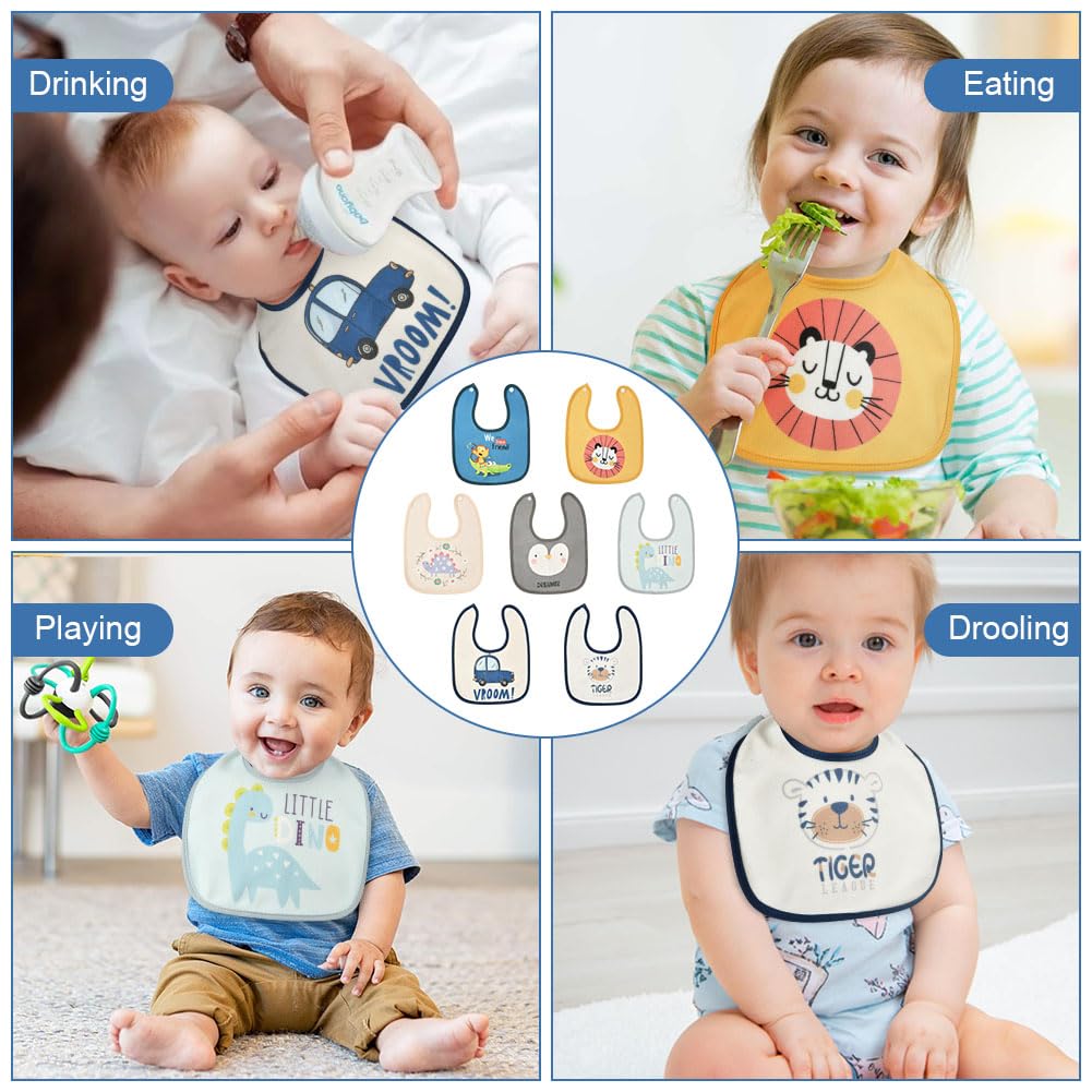 Bavaglini Neonato 7 Pezzi Impermeabili Cotone Unisex con Bottoni Regolabili per Ruttino Giocare Mangiare 0-3 Anni