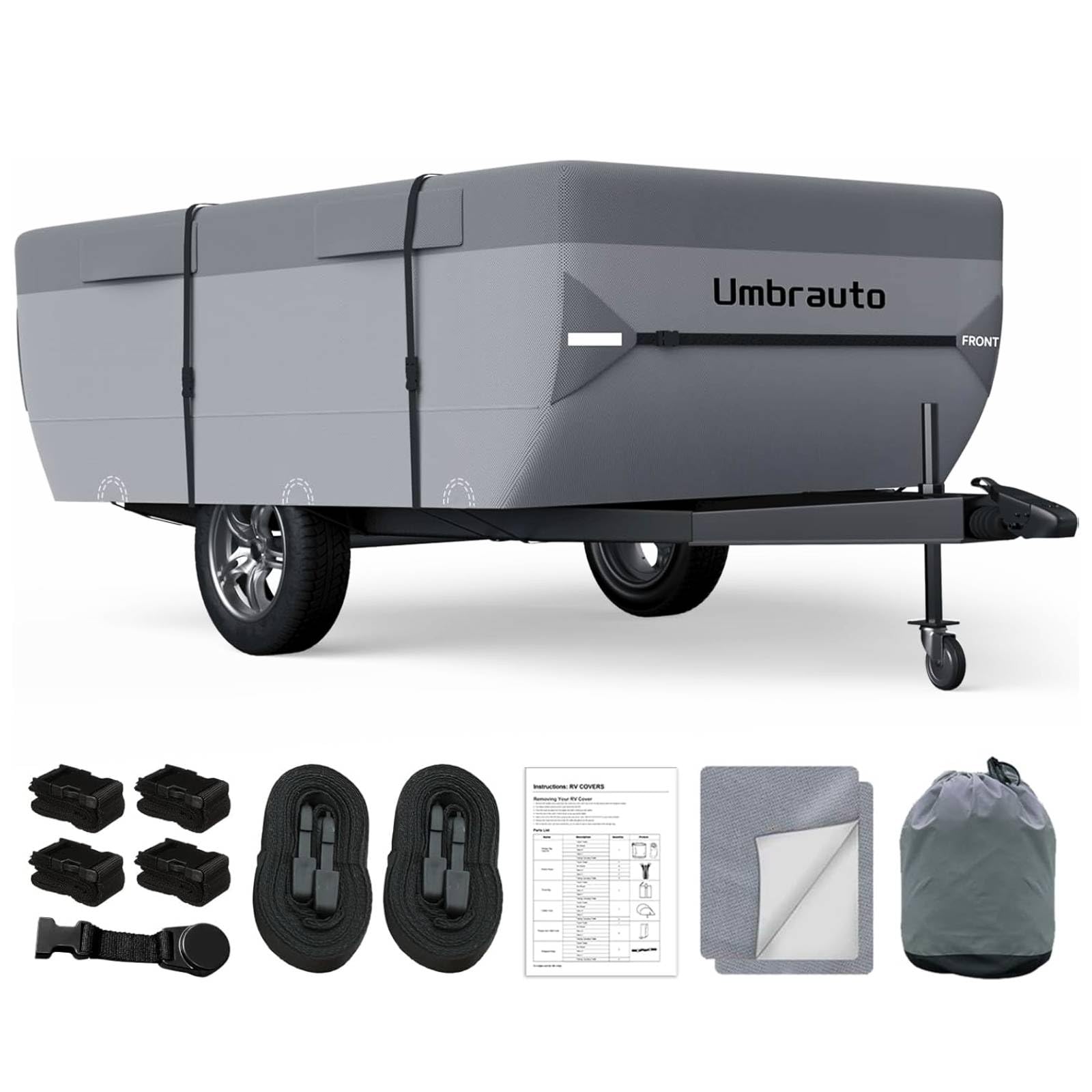 Pop Up Camper Cover Fits 14-16ft Tent Trailer: Umbrauto Upgraded 7 Layers Top Pop-Up Trailer Cover Waterproof, Breathable Ripstop Sun-Protection Windproof