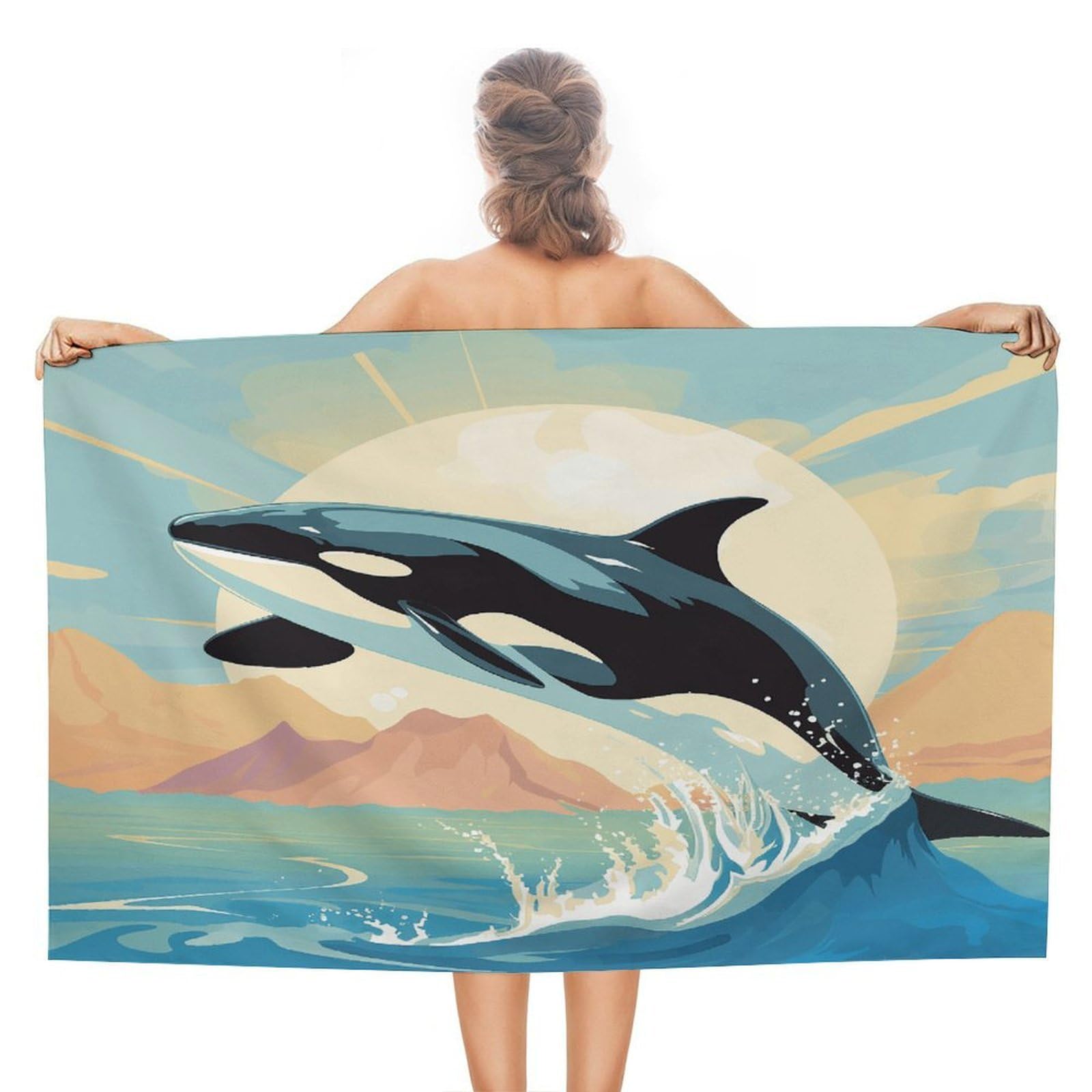 VstaDank Orca in The Sea Beach Towel for Adult Quick Dry Sand Free Swim Towels Soft Large Size Pool Towels Lightweight Oversized Bath Towel for Travel, Camping, Swimming 51 X 31 Inches