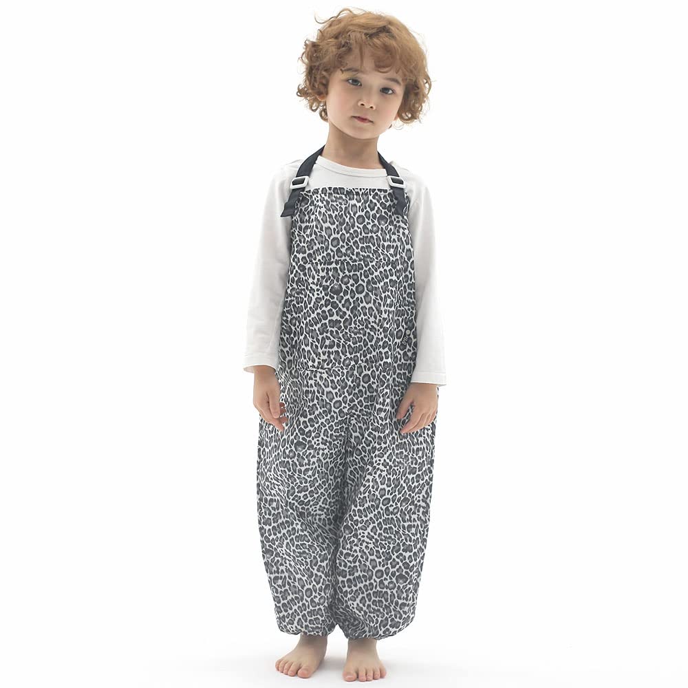 Kids Art Smock Dungaree Style, Lightweight Waterproof Painting Apron with Adjustable String, Quick-Dry Messy Play Overall for Boys Girls School Crafts, Black Leopard (25-S)