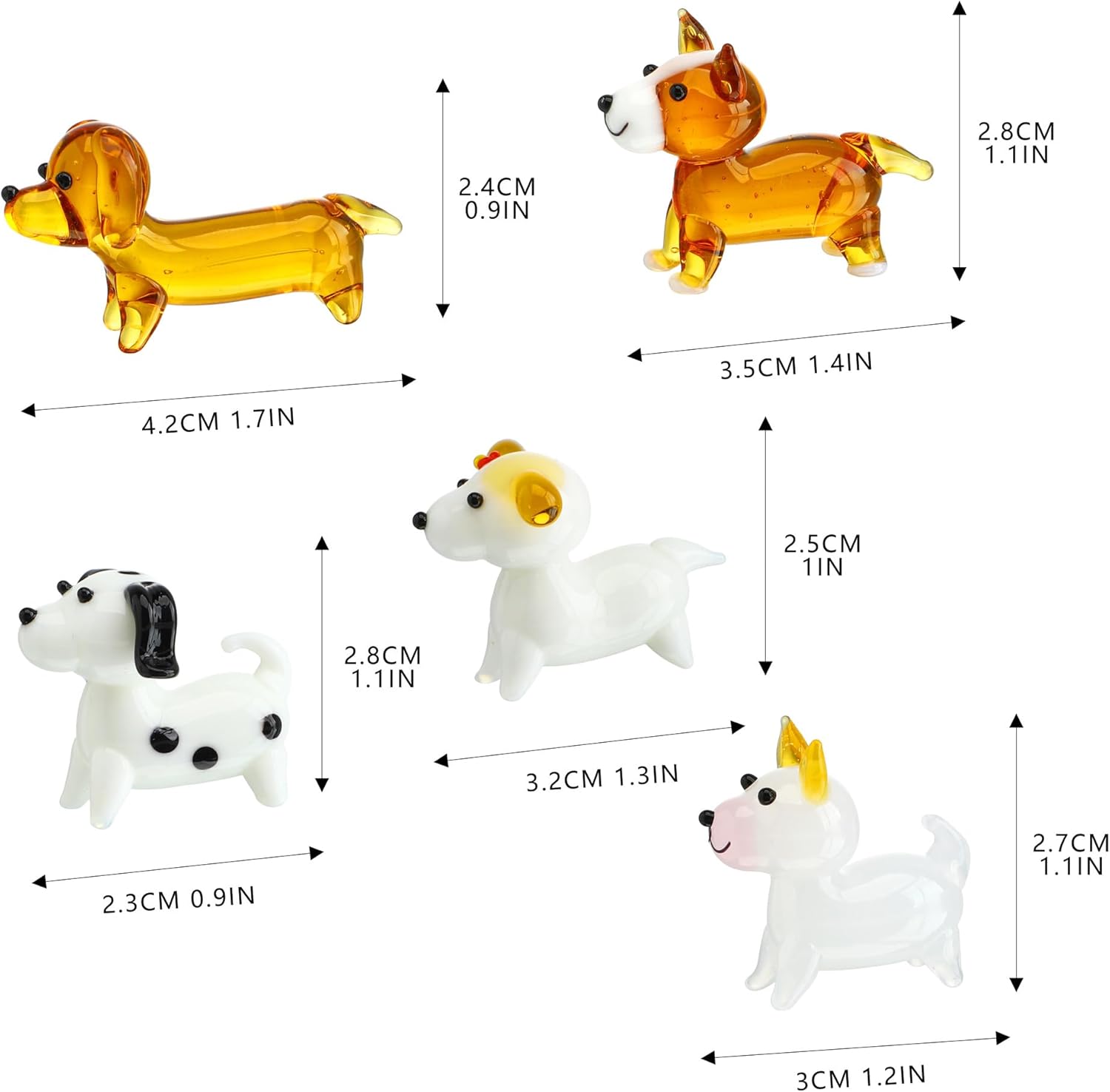 H&D HYALINE & DORA 5 Pack Hand Blown Glass Dog Figurines,Miniature Dog Figurines Sets,Blown Glass Art Animal Figurine for Collectible, Home Decor Gift - Image 4