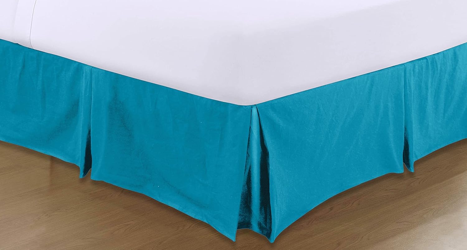 A ATH COLLECTION Pleated Base Valance Sheet Easy Care Polycotton Base Valances Bed Skirt with 40 CM Valance Drop (Double, Teal)