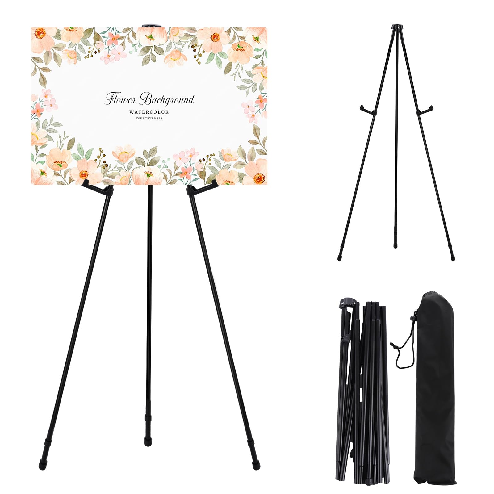 ASelected Easel Stand for Display, Adjustable Metal Tripod Easel Stand 160cm Foldable Floor Display Easel with Carrying Bag, for Art Presentations Posters