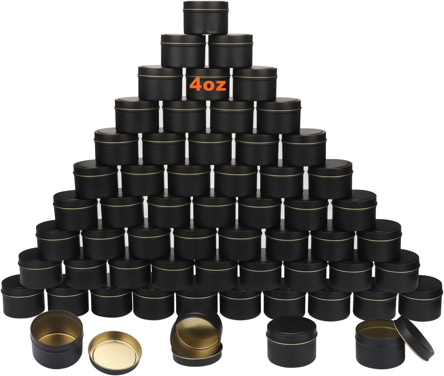 GENHAKON 60 Pack 4 oz Black Candle Tins - Bulk Candle Making Tins, Jars and Containers