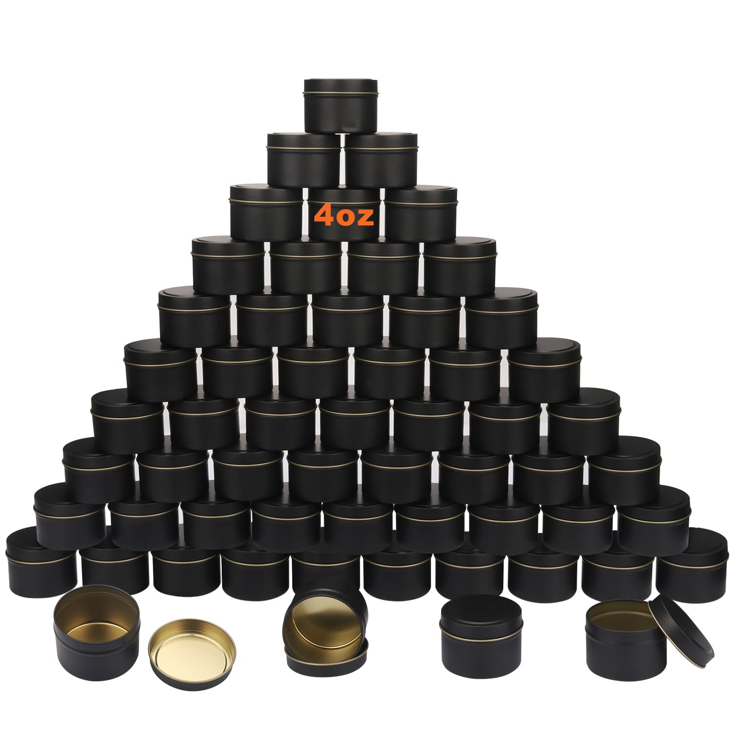 GENHAKON Confezione da 60 barattoli neri per candele da 113,4 g, barattoli per candele, contenitori per candele