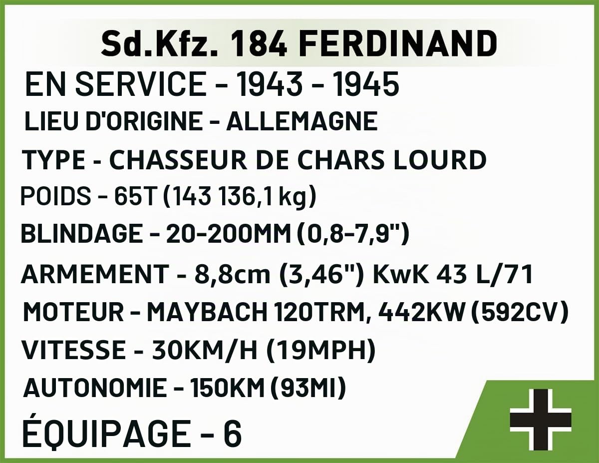 COBI Historical Collection World War II S.D.KFZ 184 Ferdinand 2583