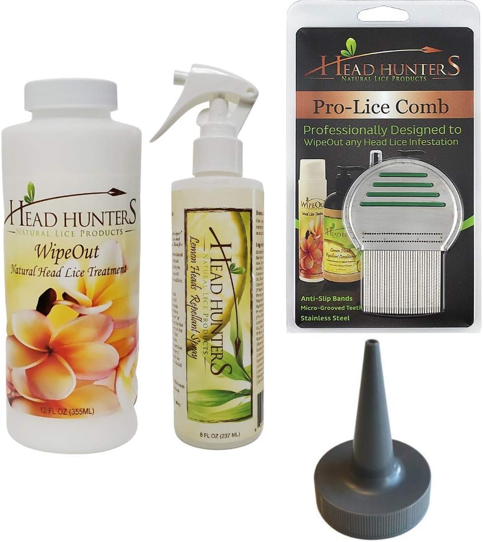 Head Hunters Natural Lice Products Specialist Pro Treatment Kit - All-Natural Wipeout Shampoo Treatment Kit with Repellent Spray & Comb - Kill , Safe Removal