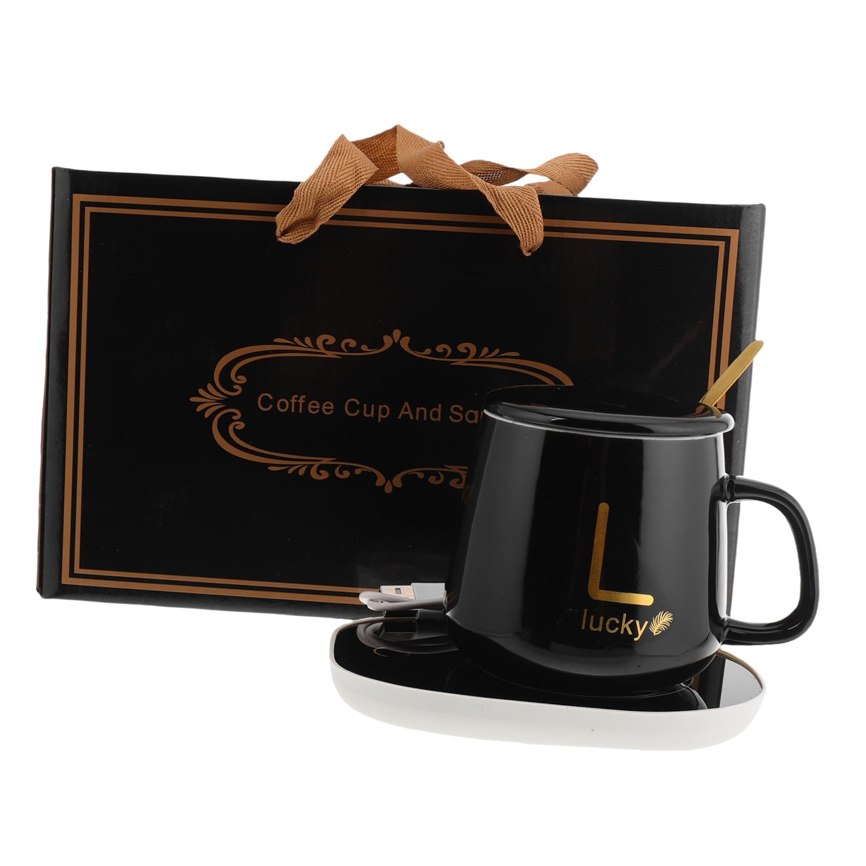 OKUMEYR 1set USB Set with Ceramic Cup Constant Temperature Heating Pad for Home Office for Keeping Drinks Warm Glossy USB-Powered