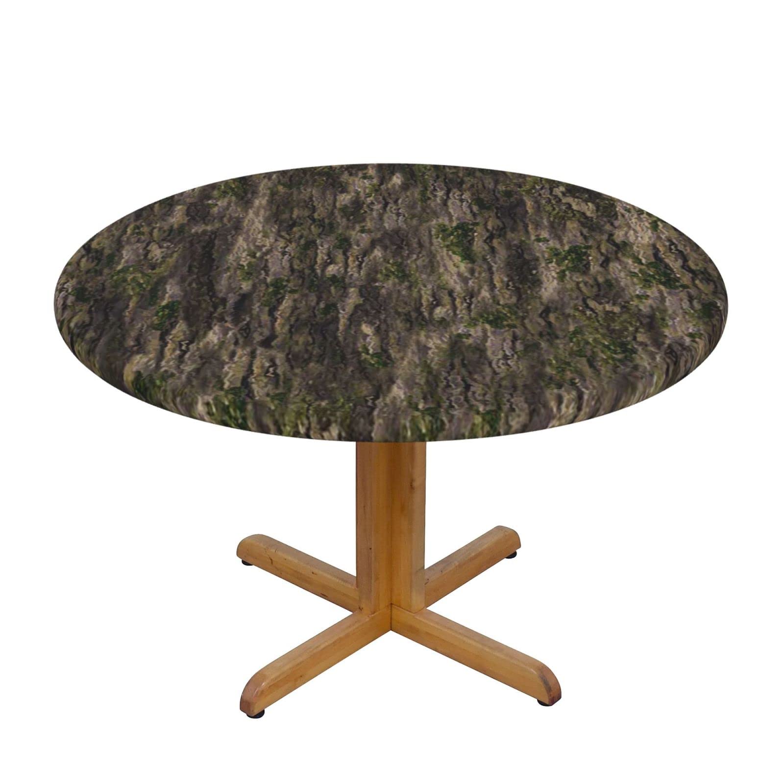 Lsjuee Round Fitted Tablecloth 45-50in Elastic Edged Table Cloth for Kitchen Dining Party Home Decor - Bark Brown Camouflage
