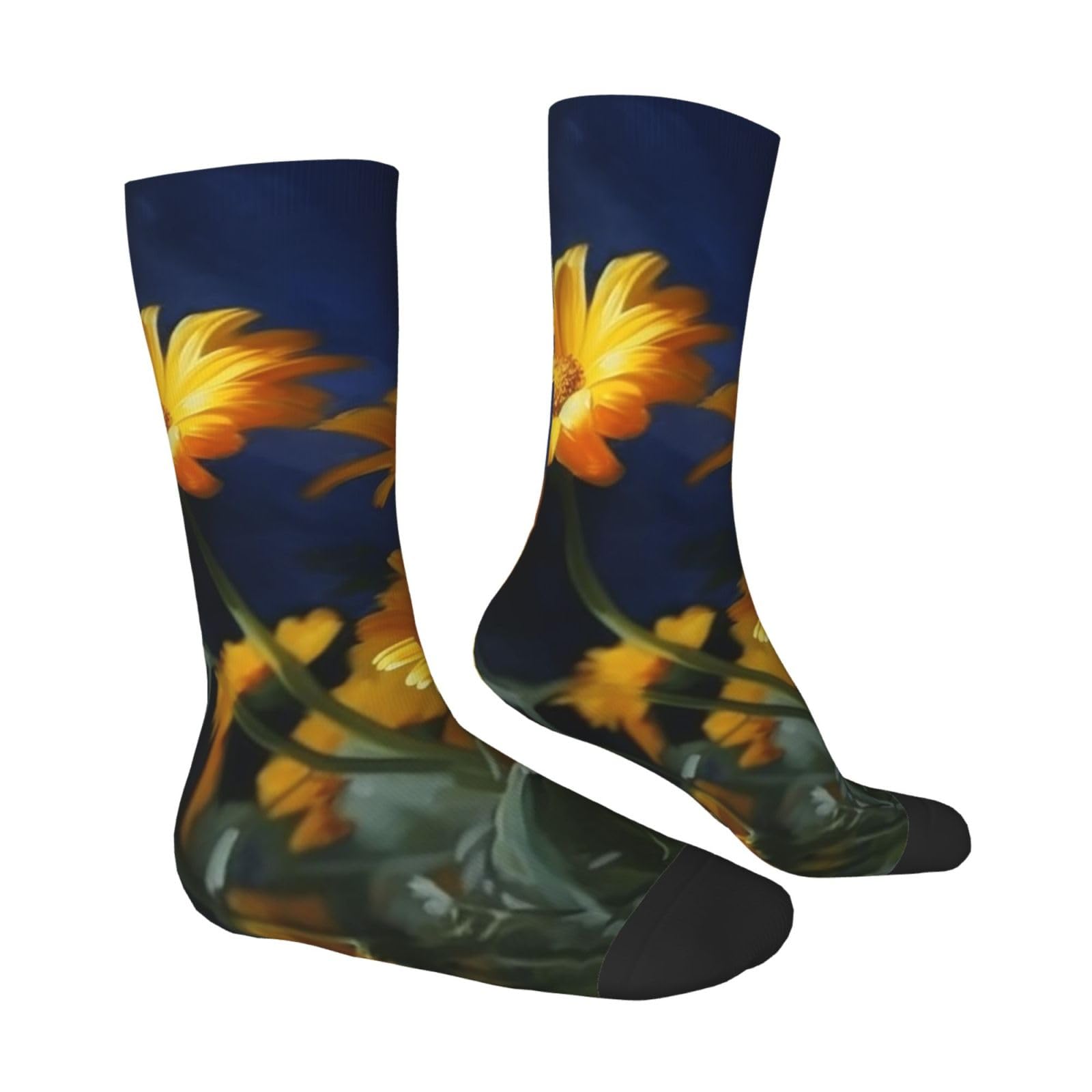 LZQPOEAS Yellow flowers Athletic Socks Unisex Cushioned Crew Socks Hiking Running Calf Sock Soft Above Ankle Sock