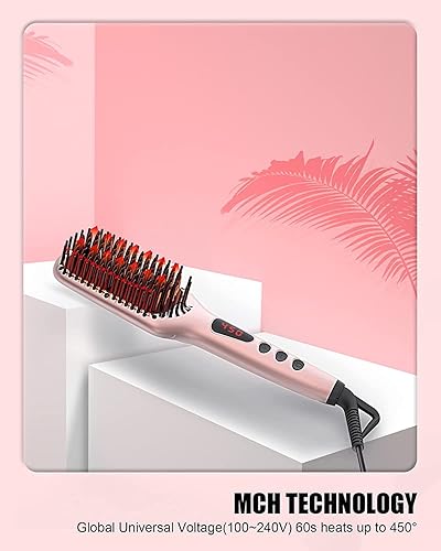 Miniatura 2 de MEGAWISE - Cepillo de cerámica actualizado 2025 para alisar el cabello, cepillo caliente de doble voltaje antiquemaduras, cable giratorio, apagado