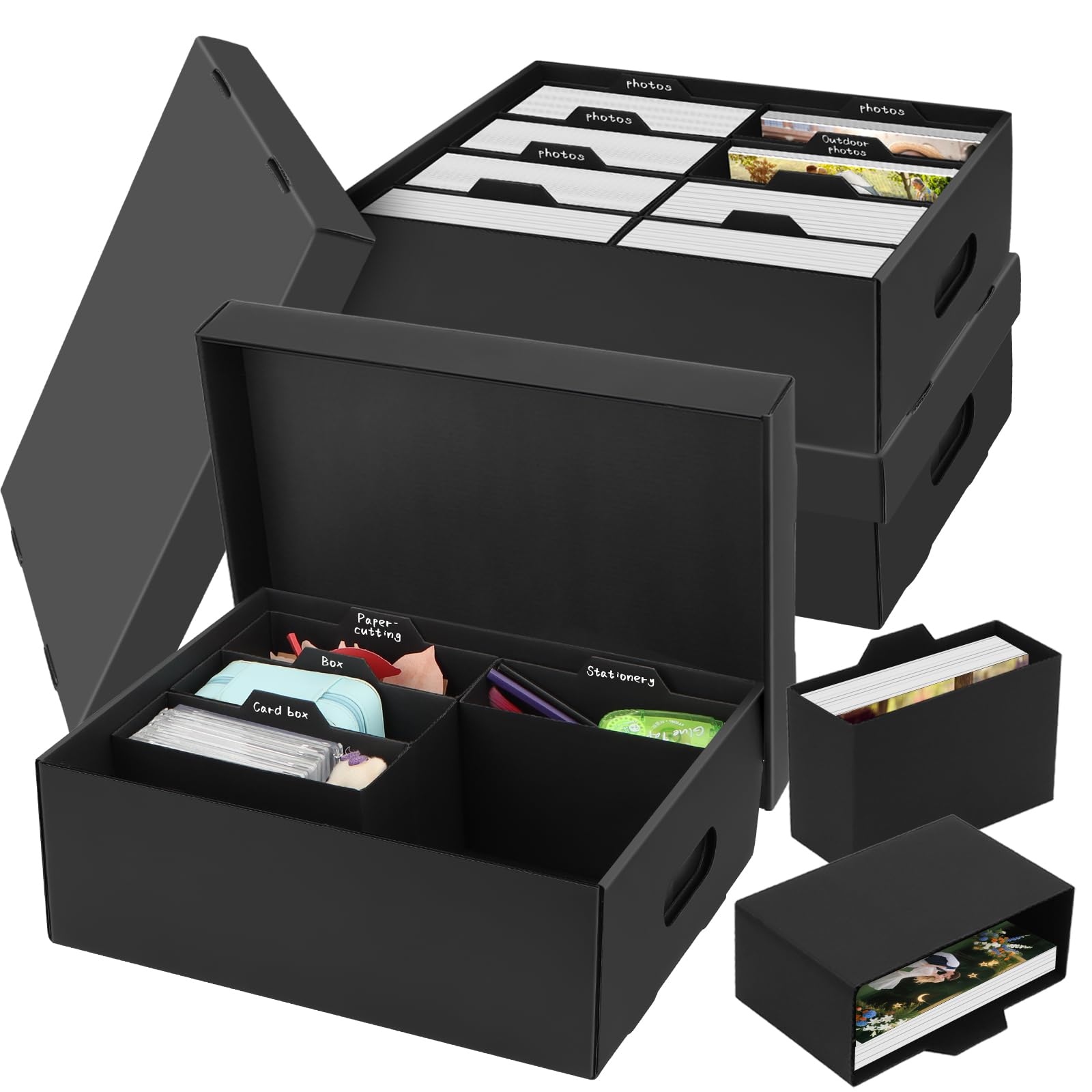 3 Stück Fotoaufbewahrungsbox, Fotobox Aufbewahrungsbox mit Deckel für 10x15 cm Fotos, Aufbewahrungsboxen schwarz Fotoalben Foto-Organizer aus Pappe für Handwerk Aufkleber Foto