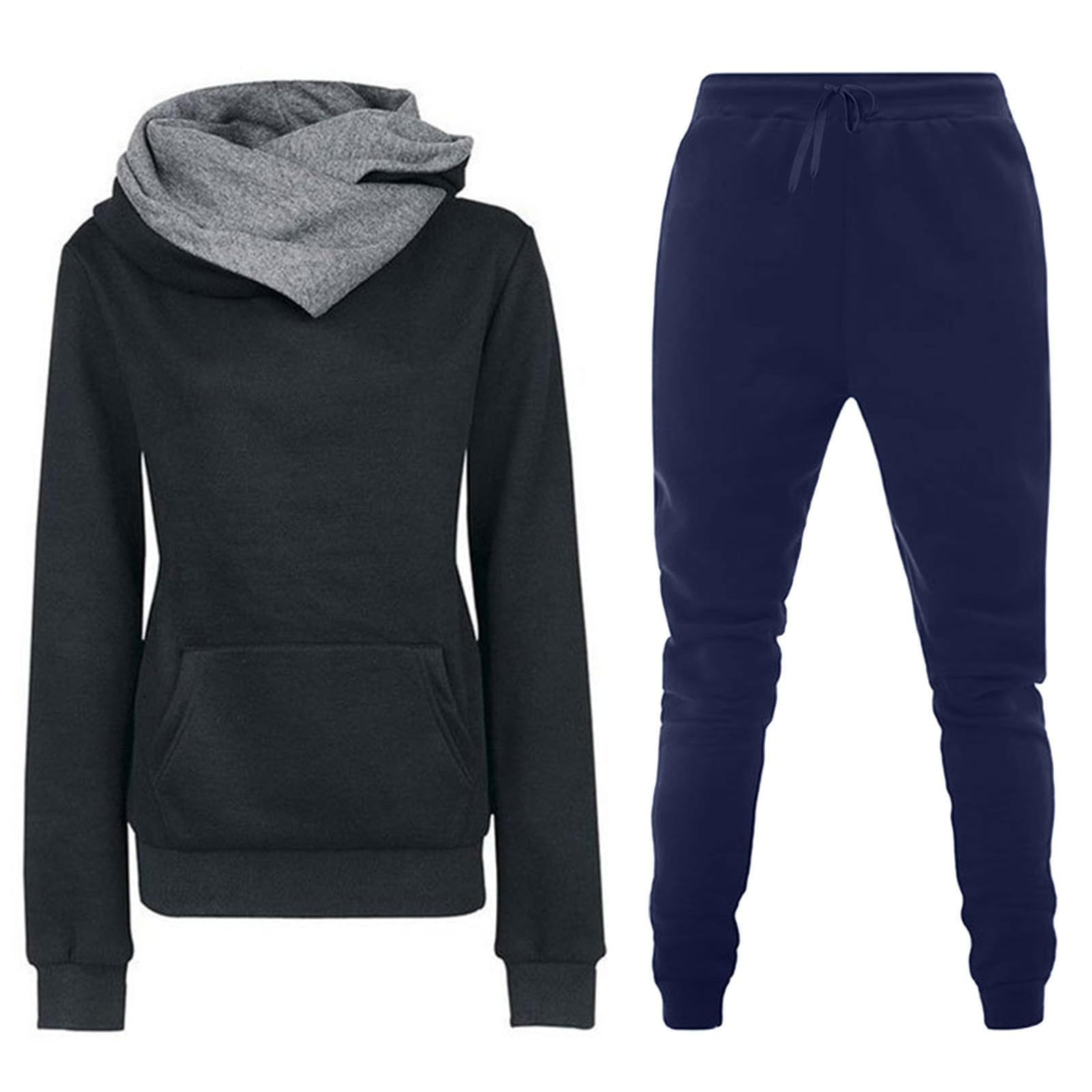 Tuta sportiva da donna, 2 pezzi, tuta da jogging da donna, in cotone | Tuta sportiva comoda ed elegante, con cappuccio, per il tempo libero, con pantaloni caldi Y2K, a maniche lunghe