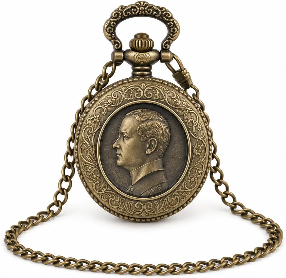 SODEF Personalized Atatürk Relief Commemorative Pocket Watch, 1.61 in Gold-Tone Steel Case, Metallic Band, Quartz Movement, '1881-1938' Engraving, Classic Nostalgic Timepiece in Gift Box