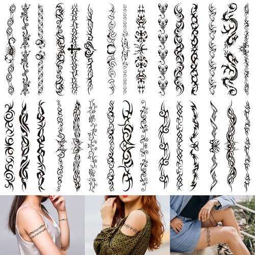 Cerlaza 10 Sheets Mix Tribal Fake Temporary Tattoos for Adult, Black Tribal Tattoo for Men Women, Realistic Semi Permanent Henna Christmas Decoration Tattoo Stickers That Look Real and Last Long