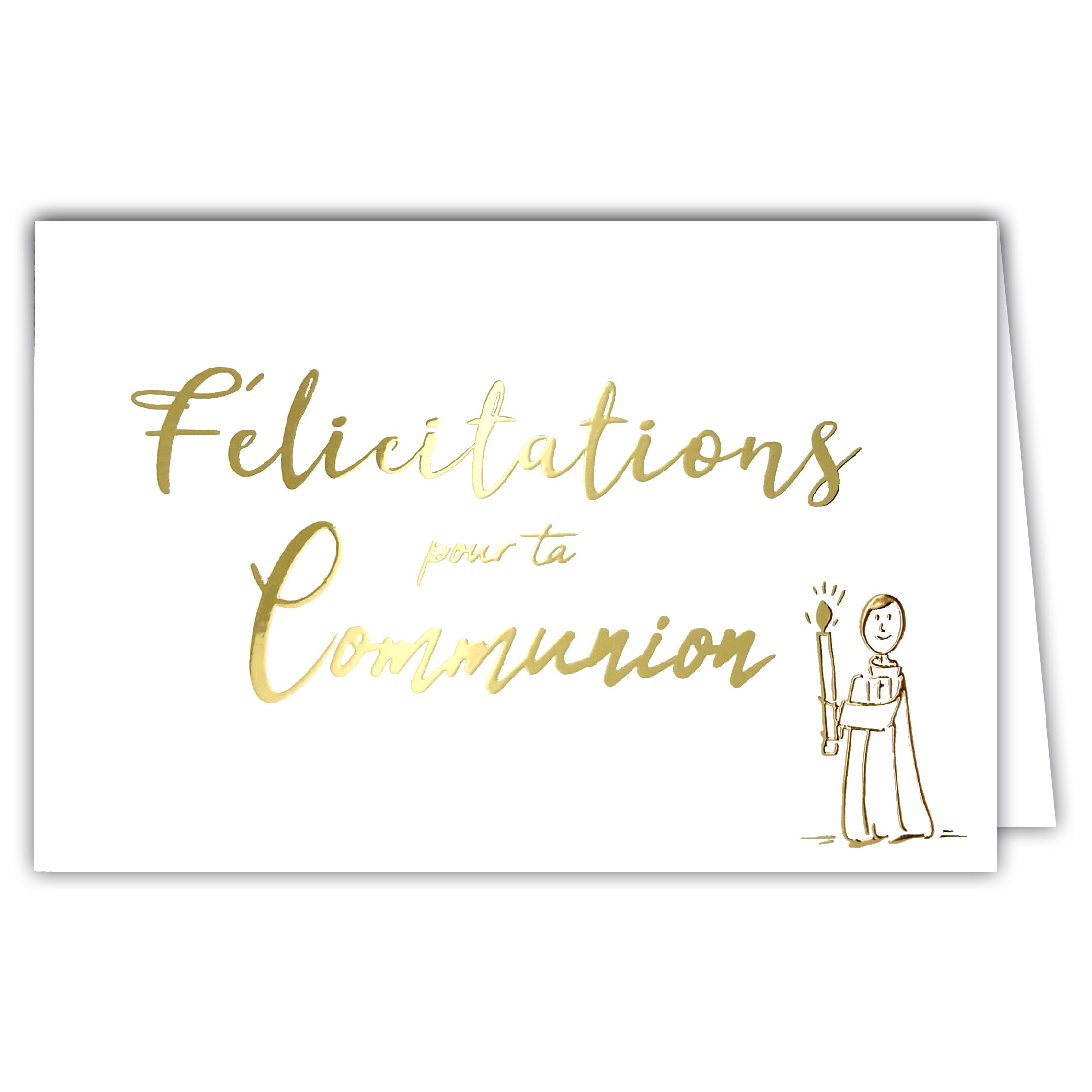 68-6009 Congratulations Card for Your Communion Boy Girl Text Glossy Gold with White Envelope Size 12 x 17.5 cm Small Large Solemn Communion Profession of Faith Made in France