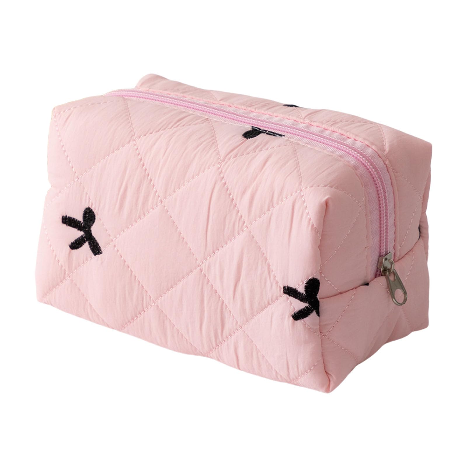Jazuaiao Fashionable Bowknot Quilted Makeup Bag Lipstick Organiser Cosmetic Storage Case for Commuting Travel or Social Event Fashionable Makeup Case