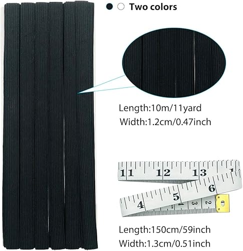 Miniatura 7 de SourceTon Cordón elástico trenzado de 22 yardas (1/2 pulgada de ancho) – Paquete de 2 (11 yardas blancas + 11 yardas negra) con cinta métrica