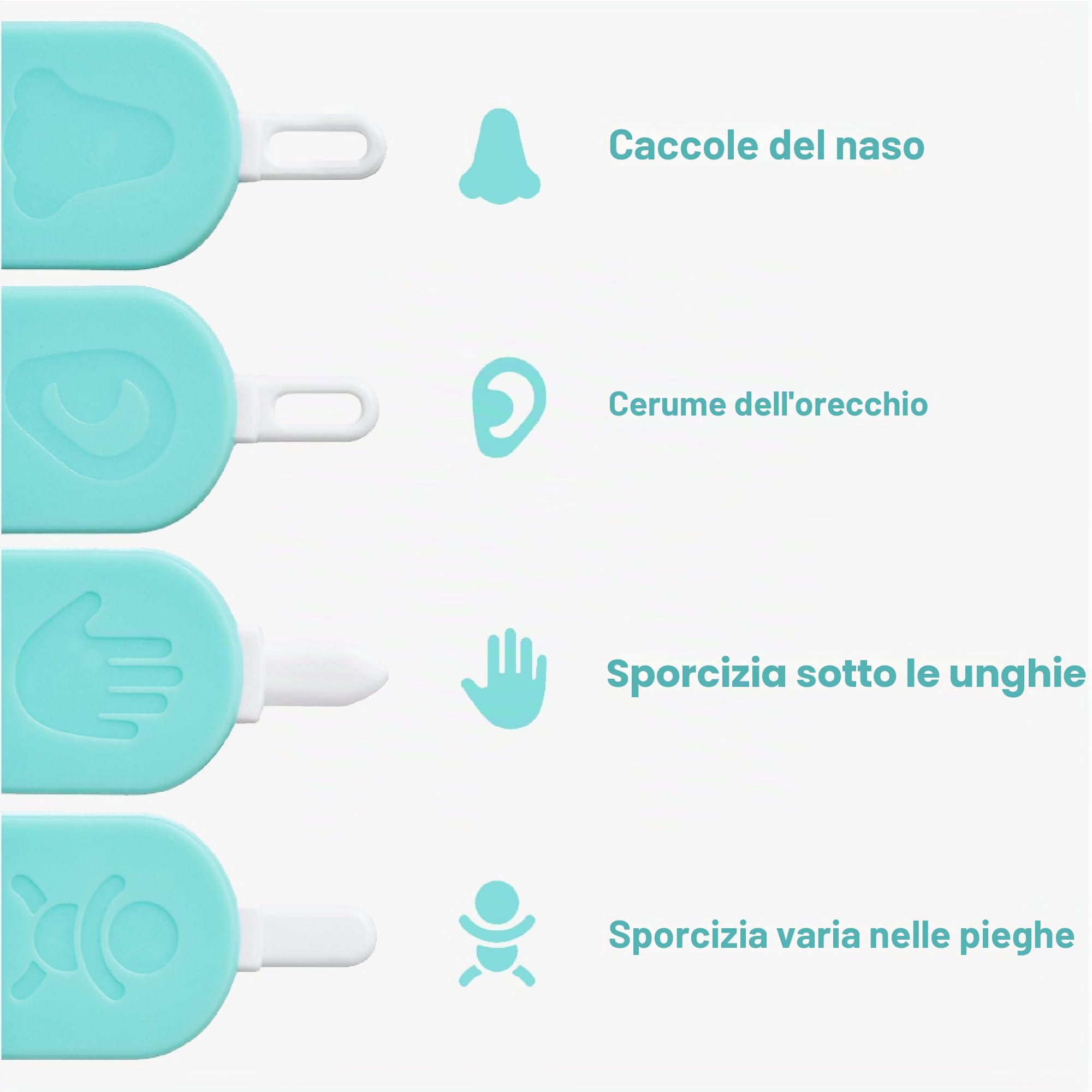 Frida Baby - Naso 3 in 1 per neonati e bambini piccoli, pulitore per orecchie per bambini, pulitore per orecchie e strumento per unghie per neonati e bambini, pulizia sicura per bambini, cera
