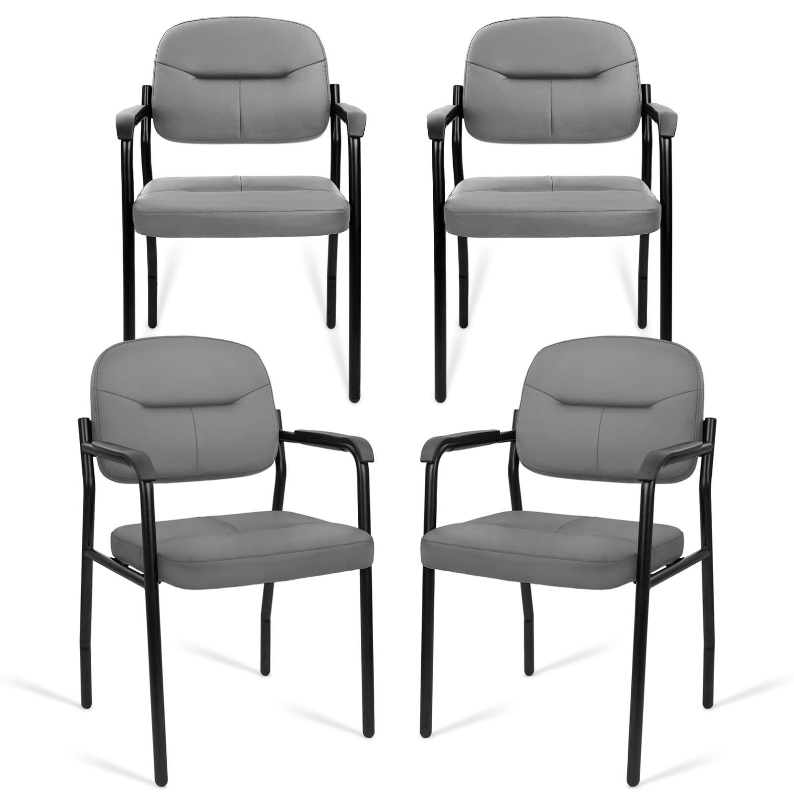 CLATINA Leather Office Guest Chair Sets of 4, Reception Chair No Wheels with Armrests and Lumber Support, Ergonomic Desk Armchair for Meeting Waiting Conference Lobby Room Shool Study, Grey