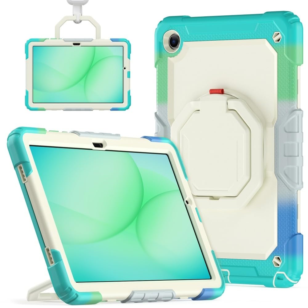 Generic Custodia compatibile con Samsung Galaxy Tab A9 8.7 SM-X110 X115 X117 (colore: mimetico azzurro) elegante custodia rigida in silicone con tracolla