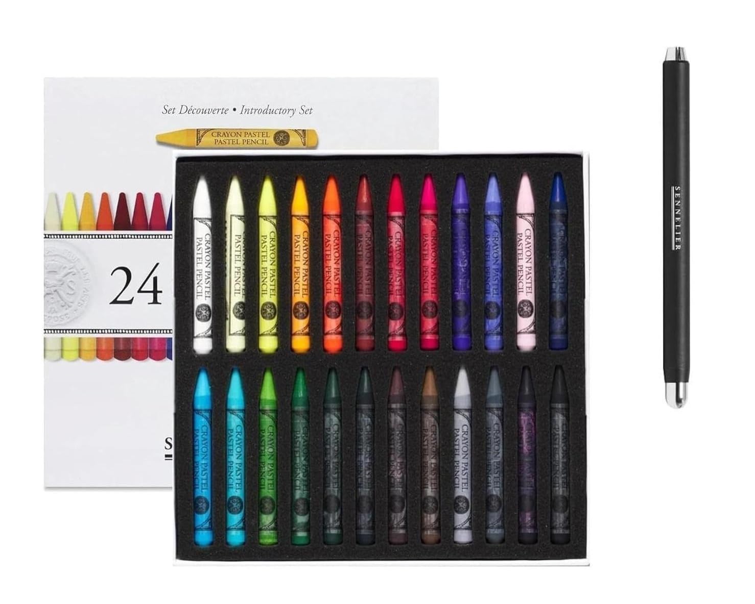 Sennelier 24 Demi Crayons Pastel Secs Extra Fins et Porte-Crayon Pastel et 1 carte