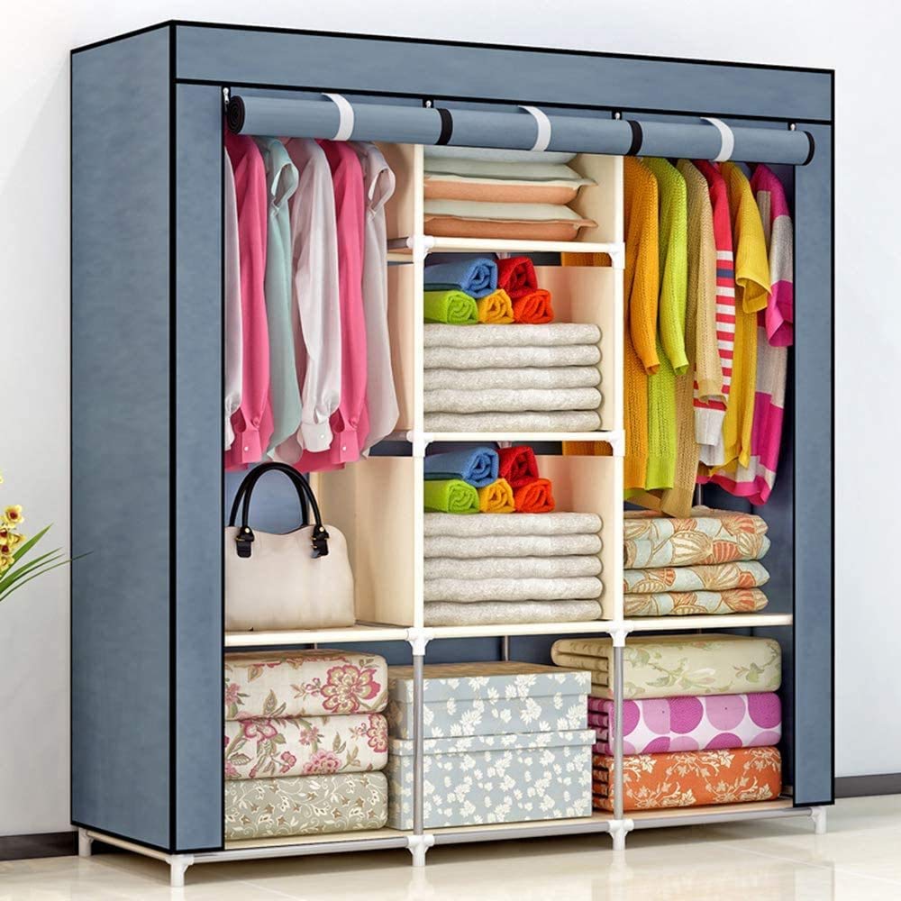 UYSELA Klappbarer Kleiderschrank Stoff Kleiderschrank Garderobe für Schlafzimmer Hochleistungsschrank Stoff Kleiderschrank Kleiderstangen Band Reißverschluss Staubdicht 118 * 45 * 169 cm