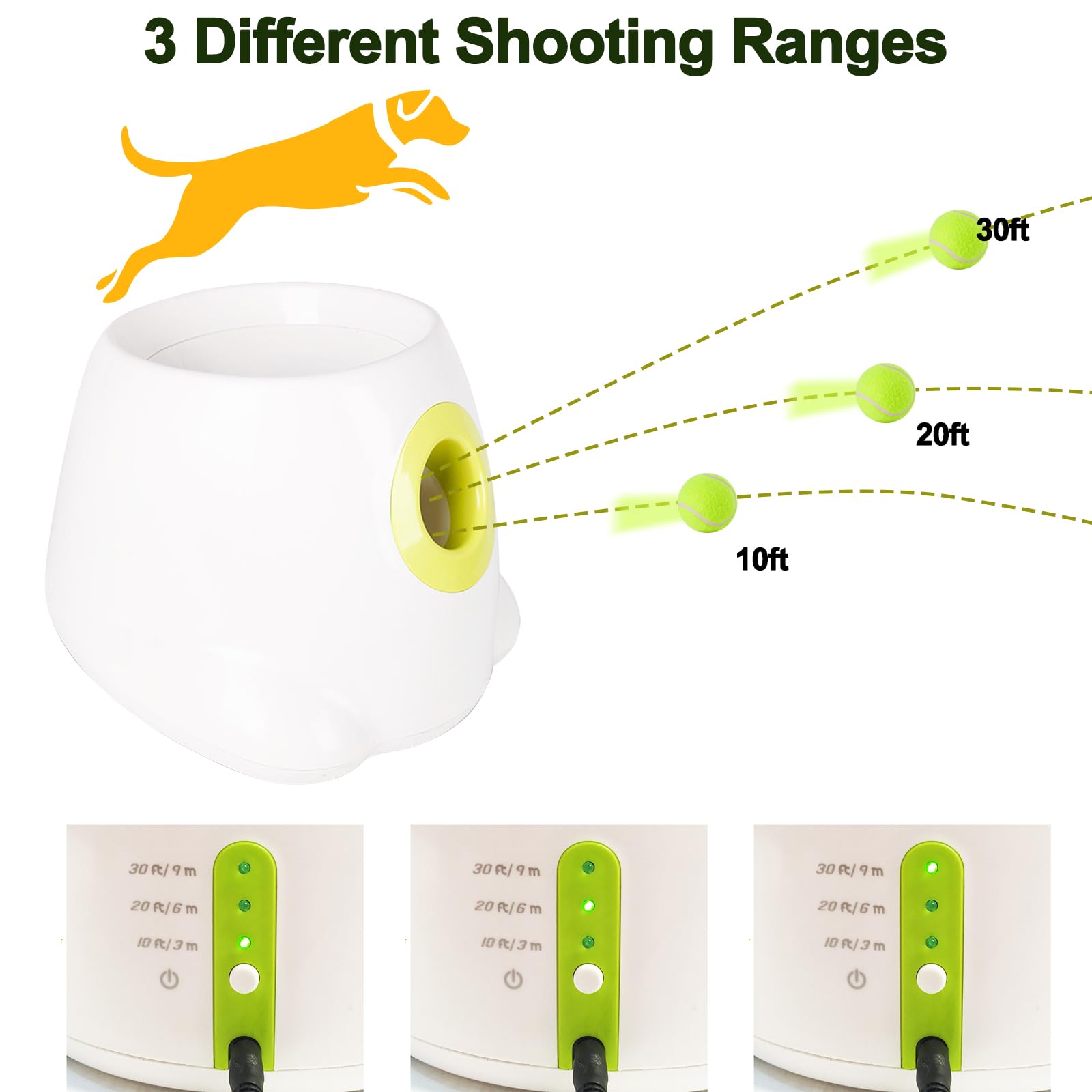 Galatée Lanceur Automatique De Balle, Machine Interactive De Lancement De Balle pour Chien, avec 3 Balles De Tennis Incluses, Lanceur De Balles pour Chiens pour Les Petits Et Moyens Chiens(Blanc)