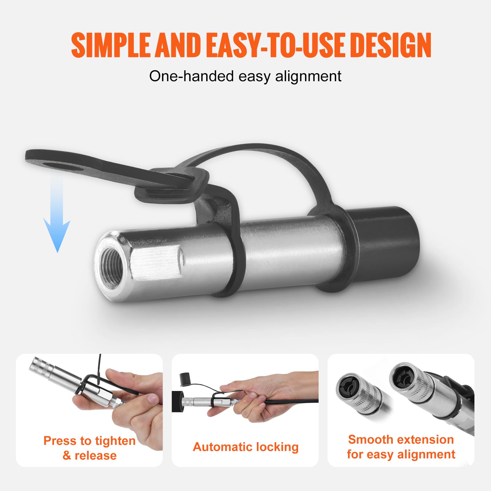 VEVOR Lot de 2 coupleurs de pistolet à graisse, haute pression 10 000 PSI, verrouillage à 3 mâchoires, pointe de pistolet à graisse à dégagement rapide avec tuyau/raccords Zerk, nettoyeur/capuchon ant