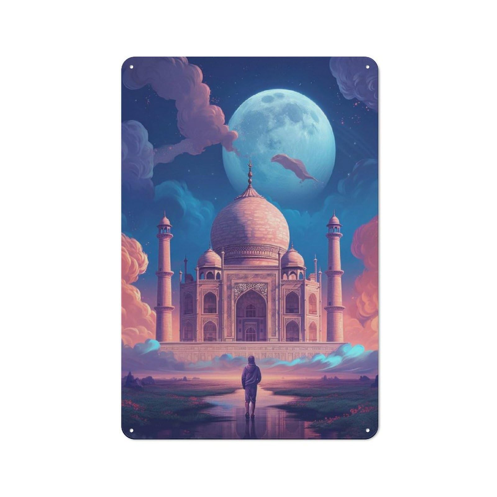 Junmoney Style-1 Tin Sign 30X20cm With Taj Mahal India Art For Hallway Wall, Rustic Decor, For Vintage Wall Decor Fans, For Garage And Workshop Walls