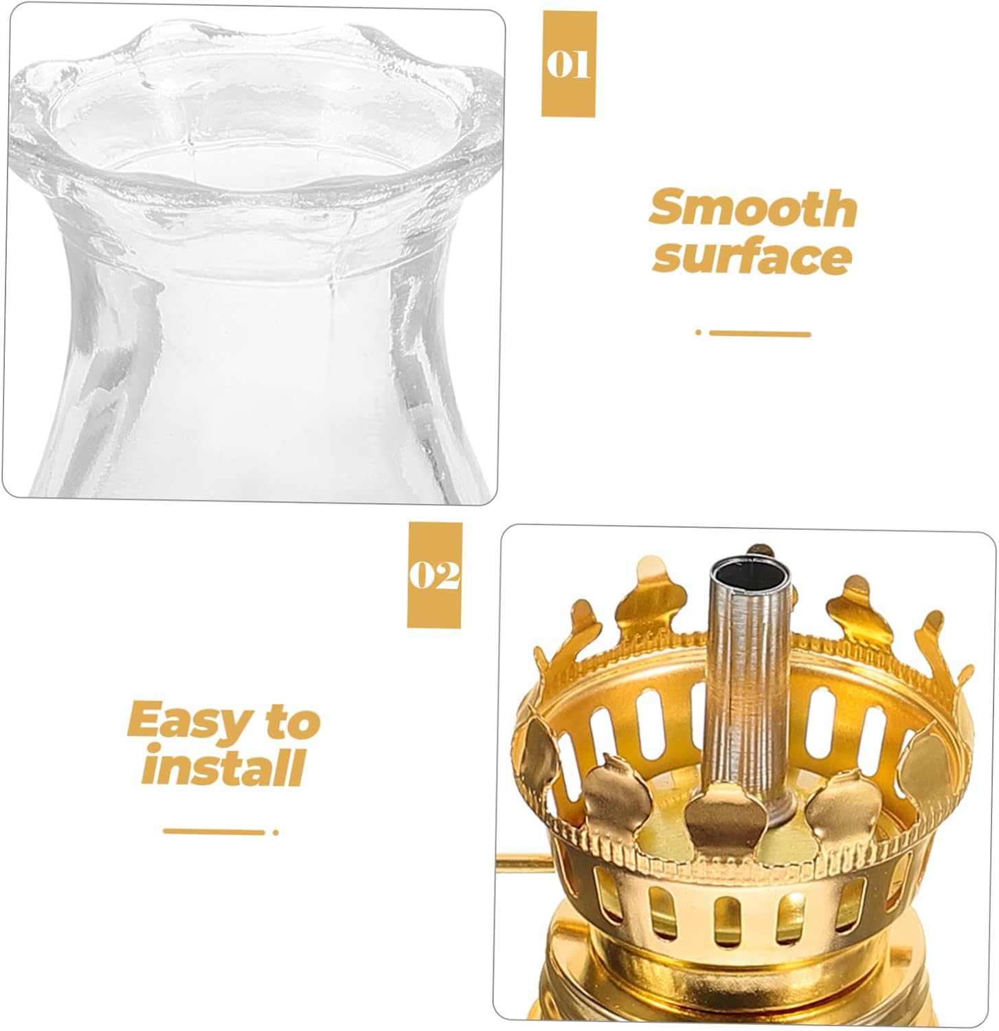 2sets Vintage Kerosene Lamp Replacement Burner Metal Regulator DIY Oil Lamp Glass Shade Accessory